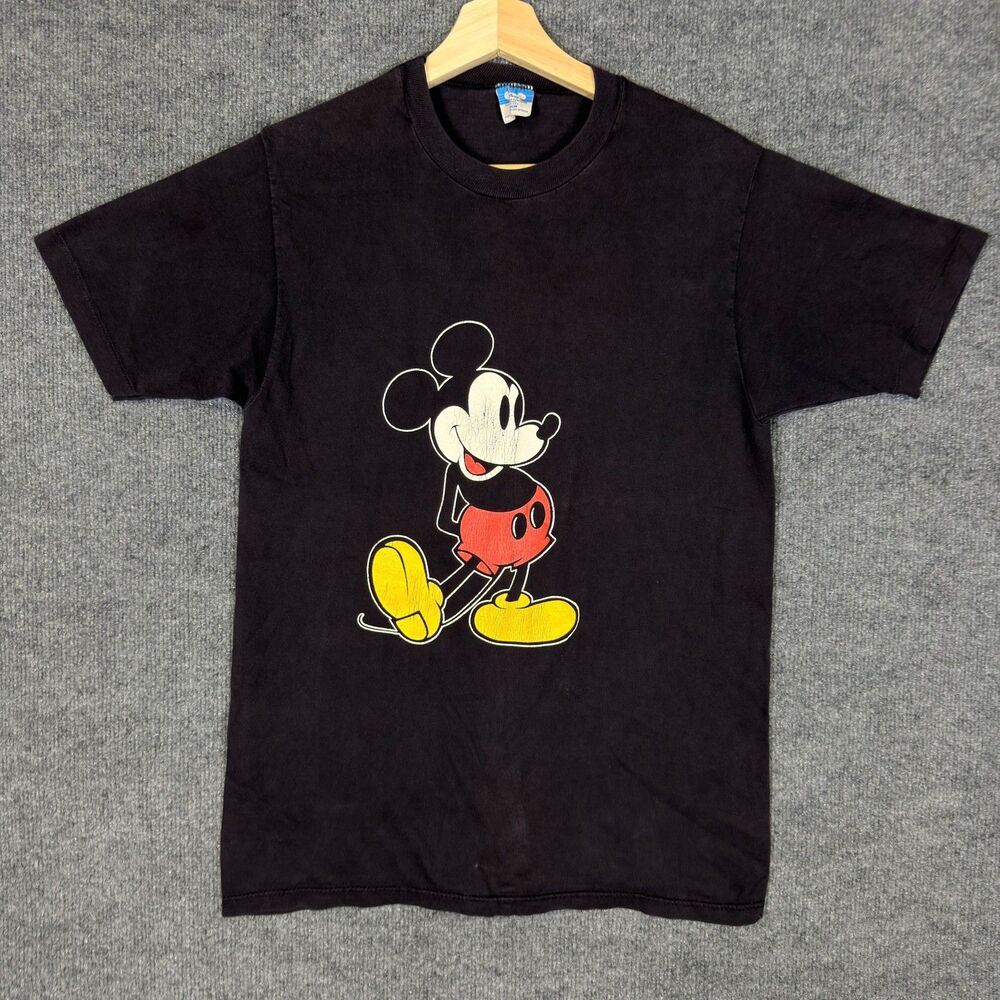 Vintage Disney Mickey Mouse Graphic T Shirt Mens M Black Single Stitch USA 80s